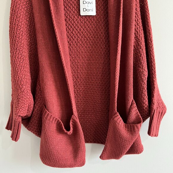 NWT Davi & Dani Rust Chunky Knit Open Front Cardigan – Women’s Small - Picture 11 of 11